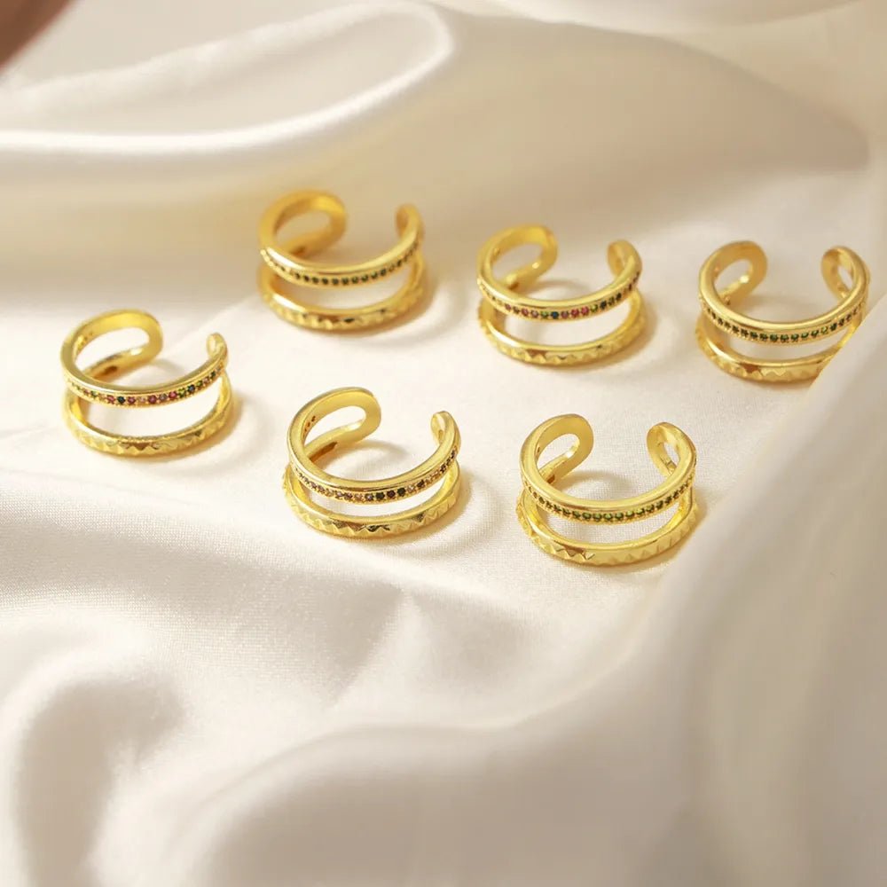 Gold - Plated Czech Diamond Double - Layered Ring - MYSTIQOR