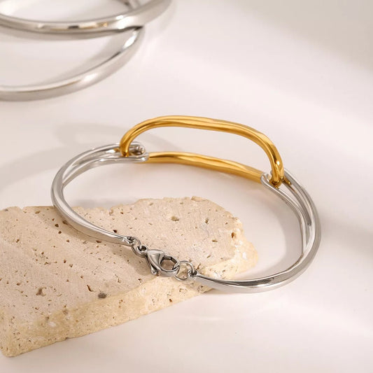 Two - Tone Geometric Link Bracelet - MYSTIQOR