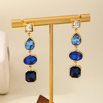 European And American Metal Color Rhinestone Ear Studs Women