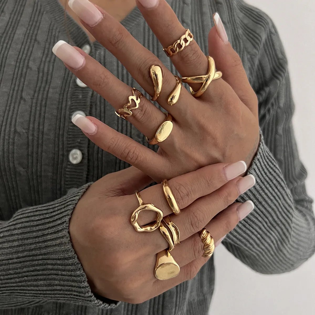 10 - Piece Alloy Geometric Ring - MYSTIQOR
