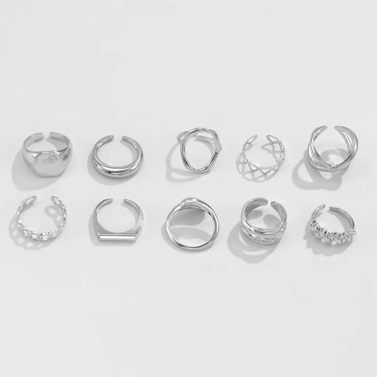 10 - Piece Alloy Geometric Ring - MYSTIQOR