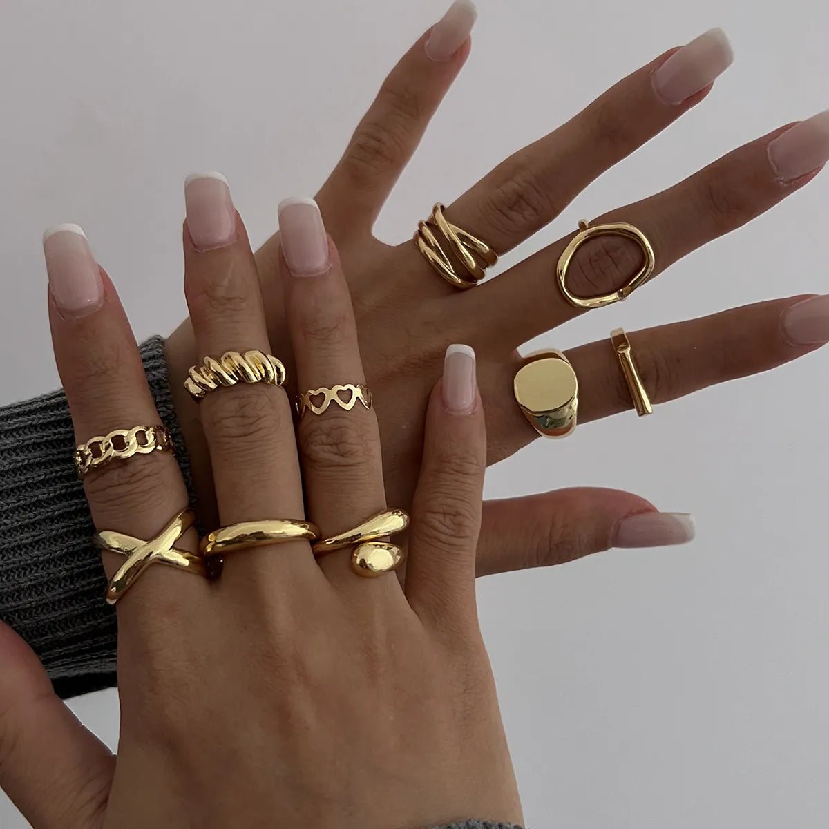 10 - Piece Alloy Geometric Ring - MYSTIQOR