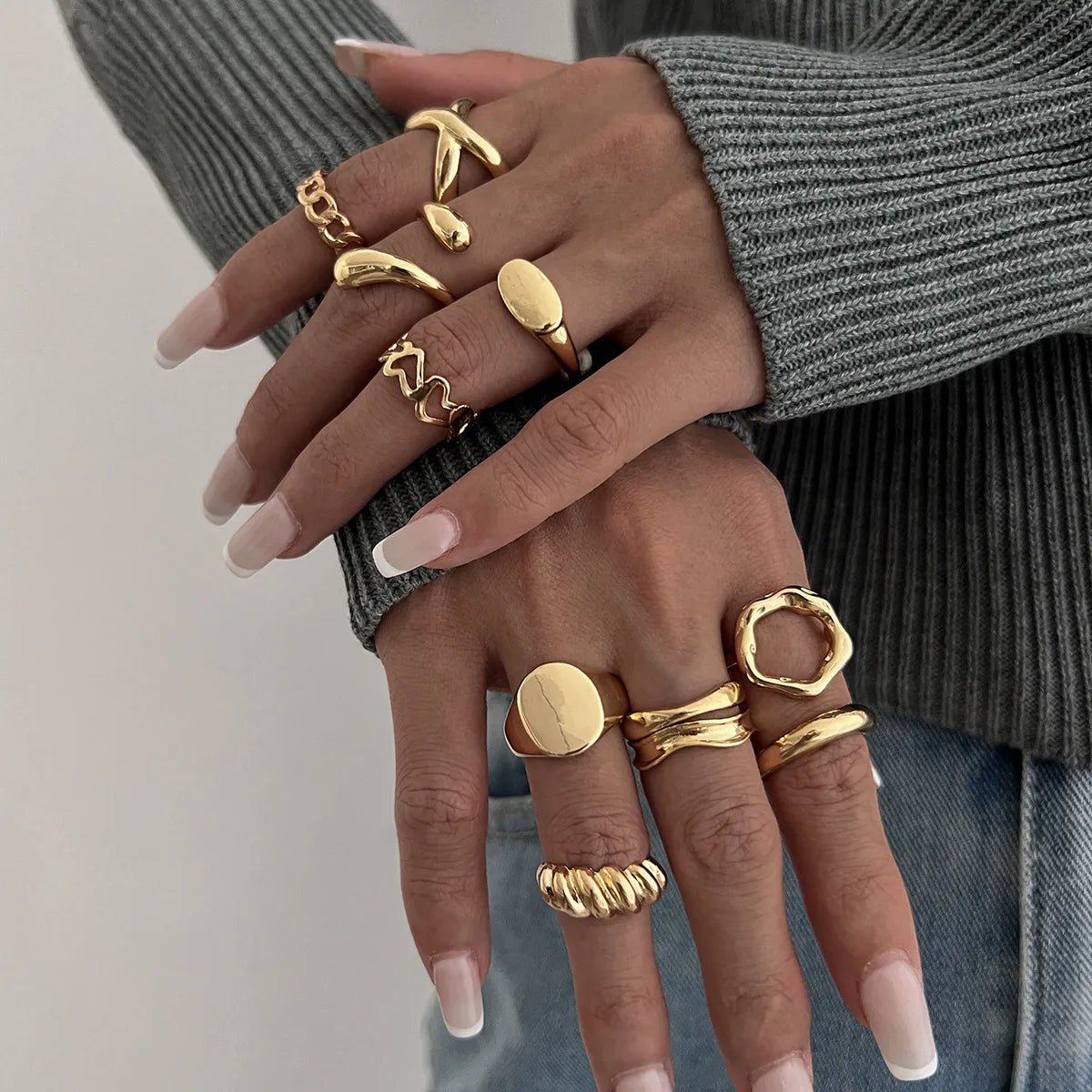 10 - Piece Alloy Geometric Ring - MYSTIQOR