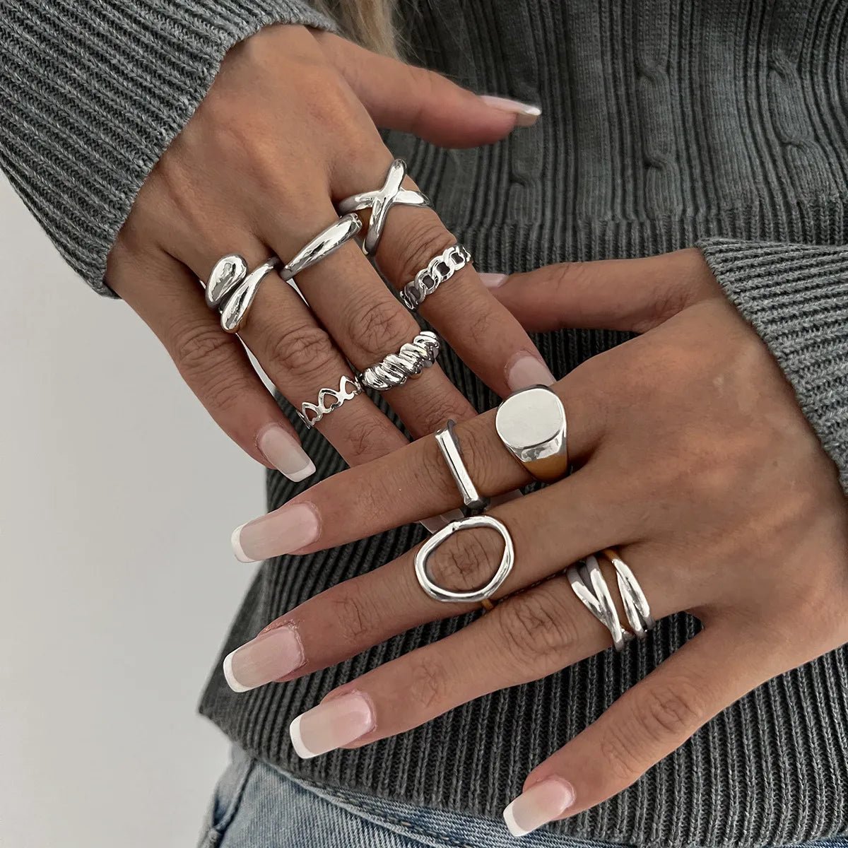 10 - Piece Alloy Geometric Ring - MYSTIQOR
