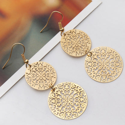 Womens Round Hollow Earrings Gold Filled Dangle Earrings Drop Earing Jewelry