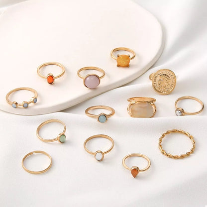 13 Piece 18K Gold - Plated Minimalist Ring Set - MYSTIQOR