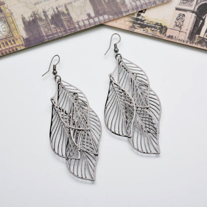 Multi-layer metal hollow leaf earrings