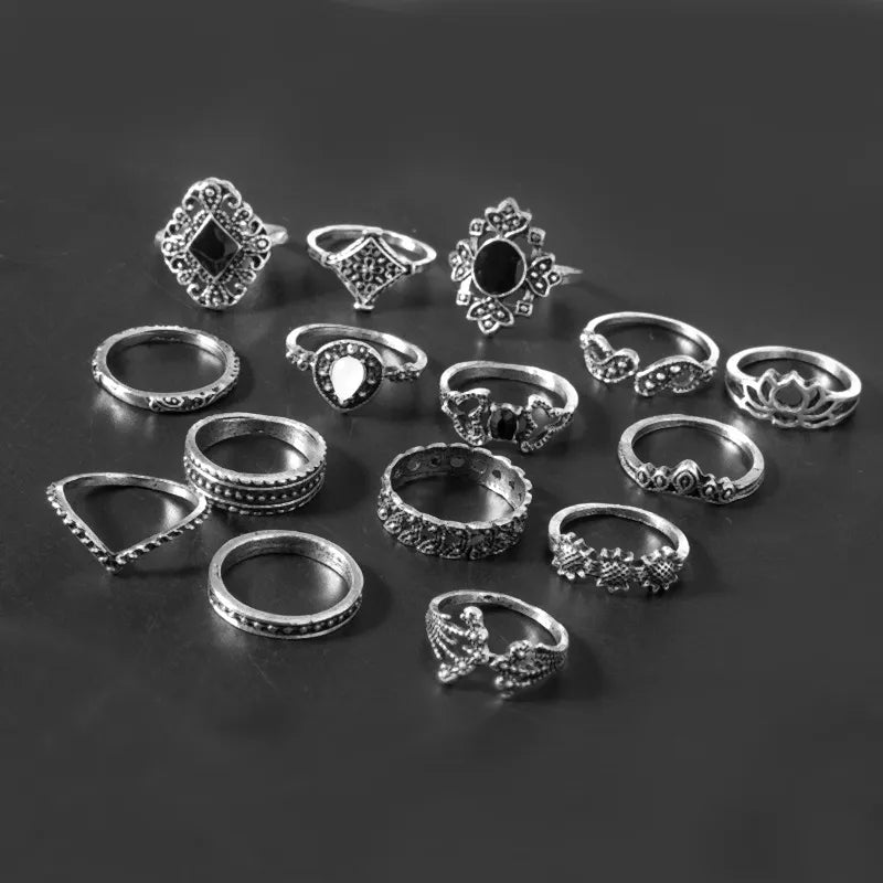 15 Piece Alloy Vintage Ring Set - MYSTIQOR