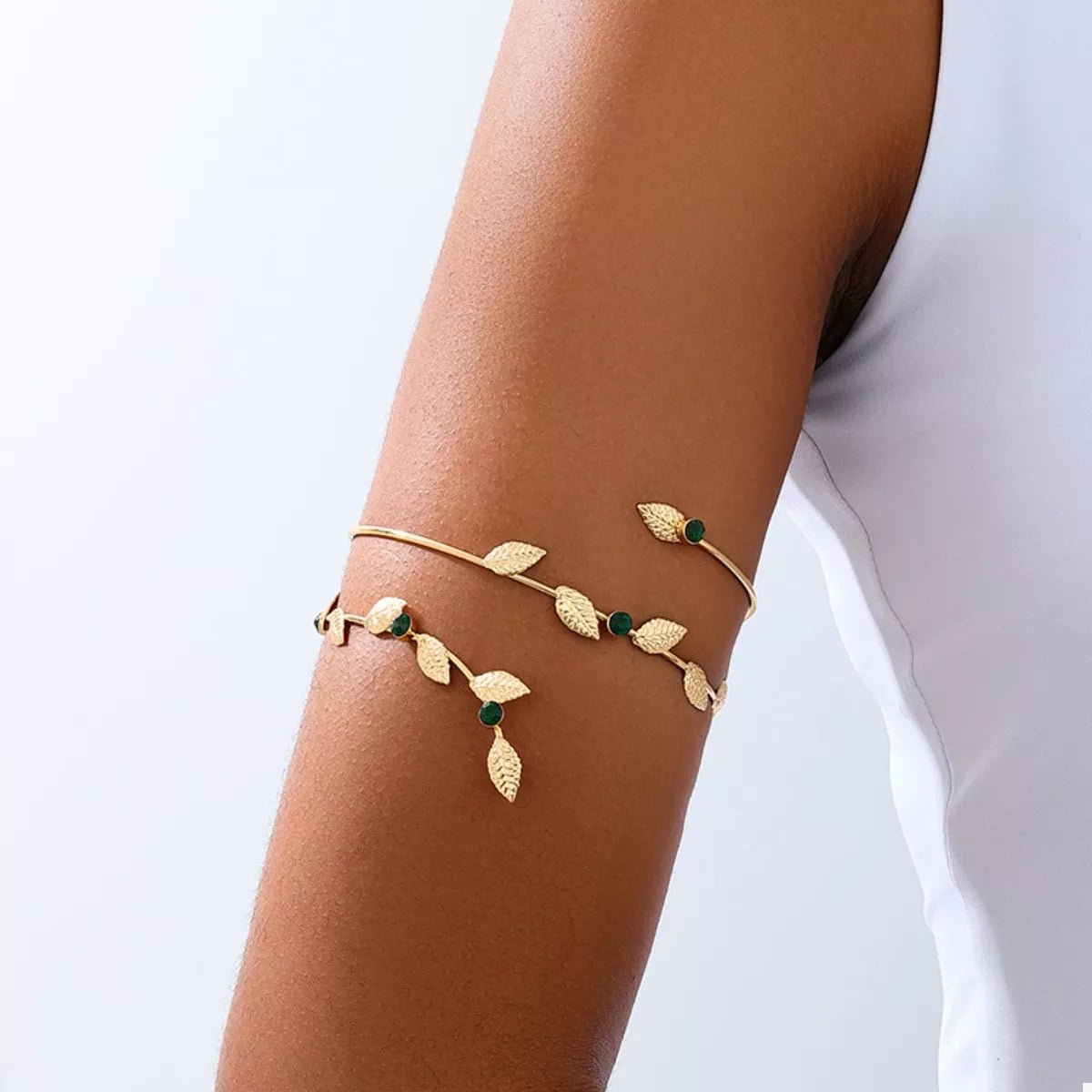 18K Gold - Plated Alloy Rhinestone Leaf Bracelet - MYSTIQOR