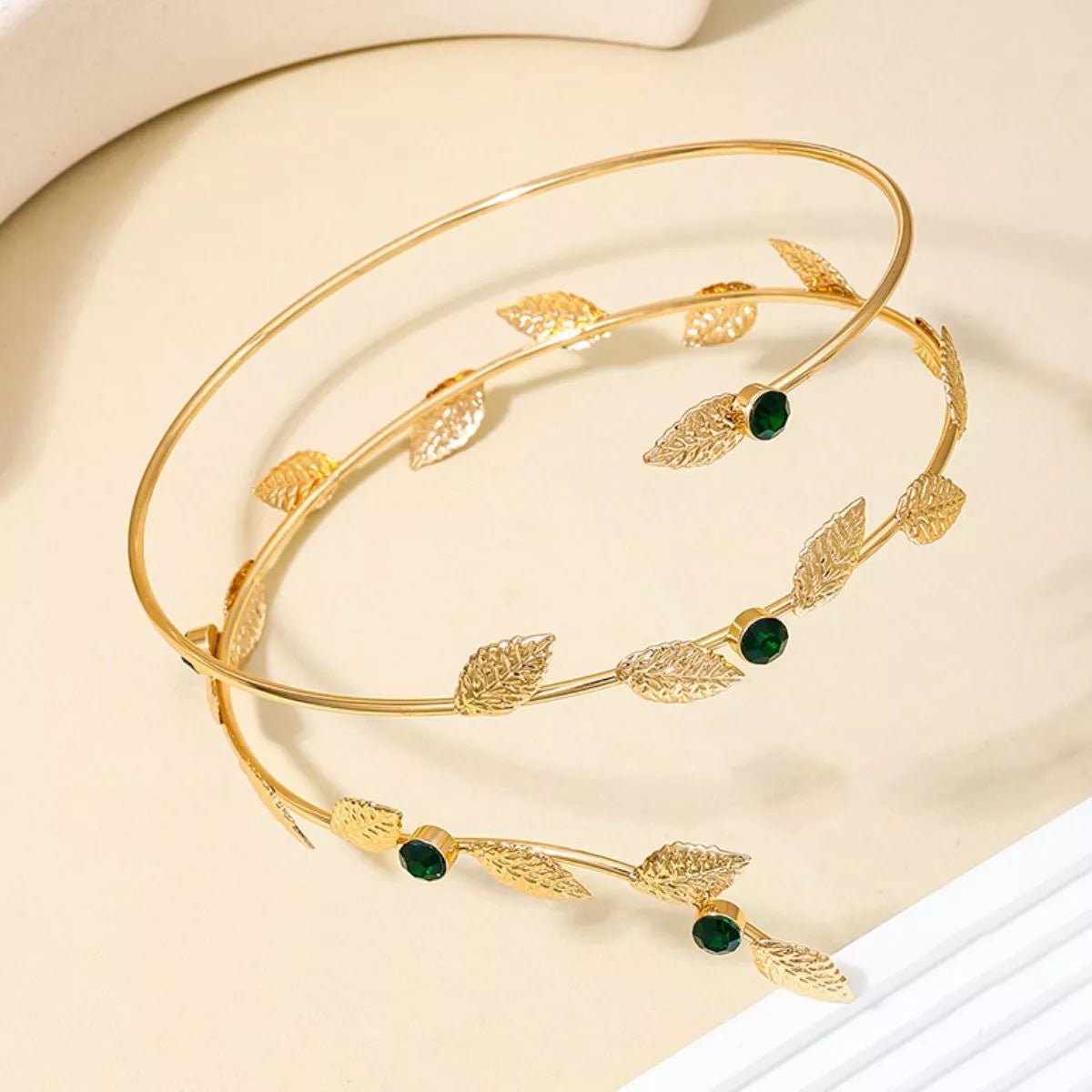 18K Gold - Plated Alloy Rhinestone Leaf Bracelet - MYSTIQOR