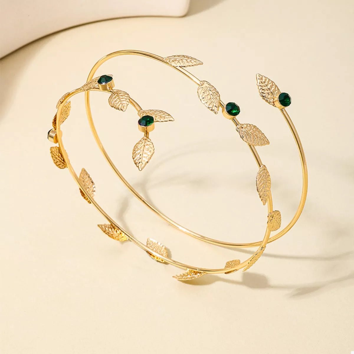 18K Gold - Plated Alloy Rhinestone Leaf Bracelet - MYSTIQOR