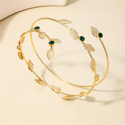 18K Gold - Plated Alloy Rhinestone Leaf Bracelet - MYSTIQOR