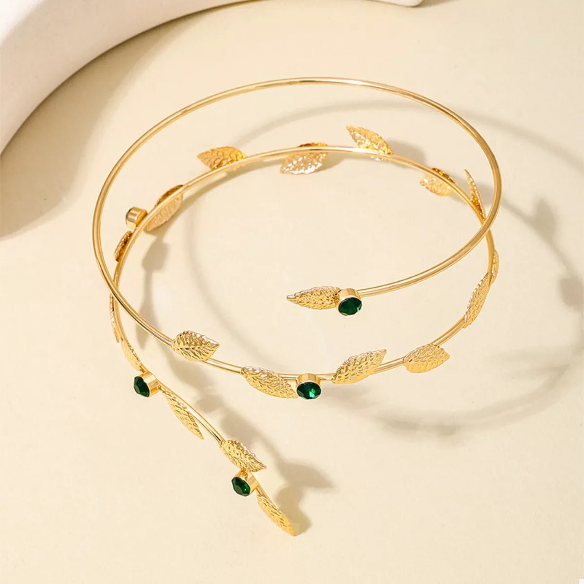18K Gold - Plated Alloy Rhinestone Leaf Bracelet - MYSTIQOR