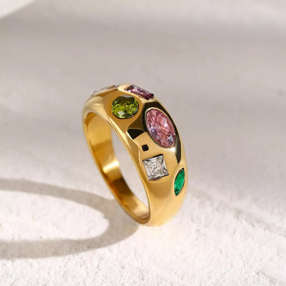 18K Gold - Plated Colorful Zircon Ring - MYSTIQOR