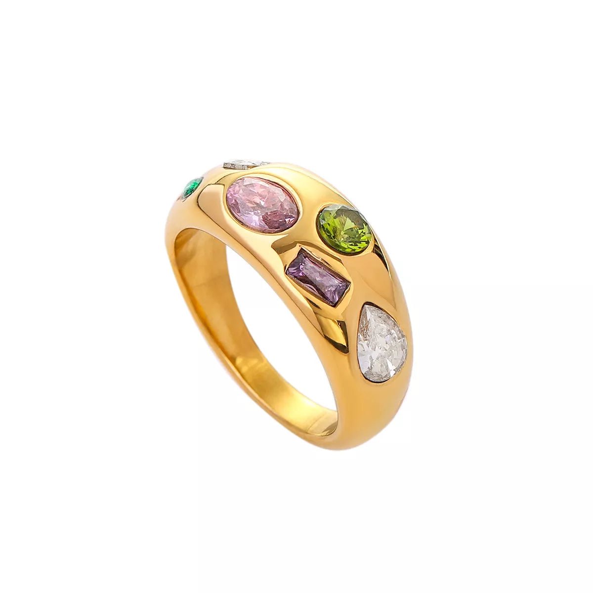18K Gold - Plated Colorful Zircon Ring - MYSTIQOR