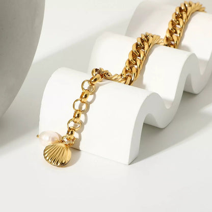 18K Gold - Plated Freshwater Pearl Shell Bracelet - MYSTIQOR