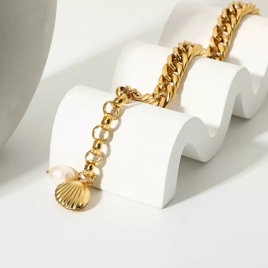 18K Gold - Plated Freshwater Pearl Shell Bracelet - MYSTIQOR