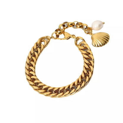 18K Gold - Plated Freshwater Pearl Shell Bracelet - MYSTIQOR