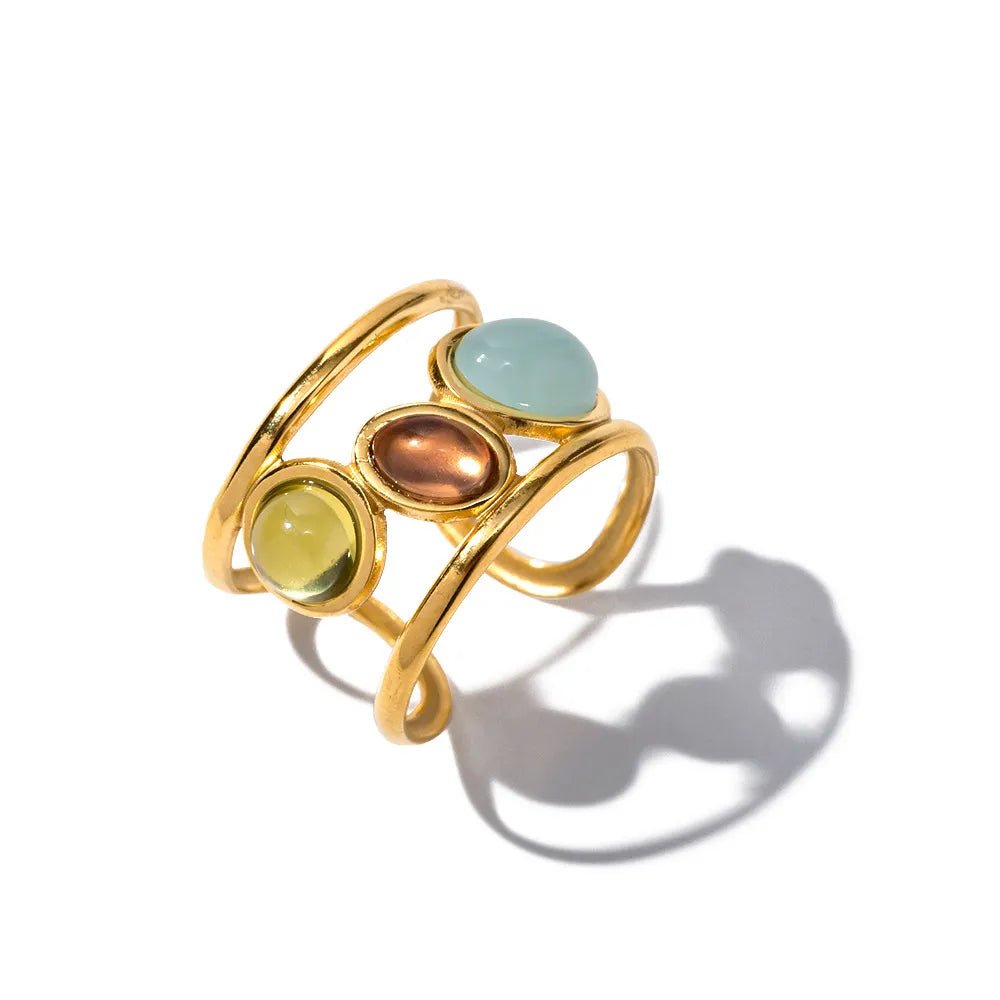 18K Gold - Plated Gemstone Open Cuff Ring - MYSTIQOR