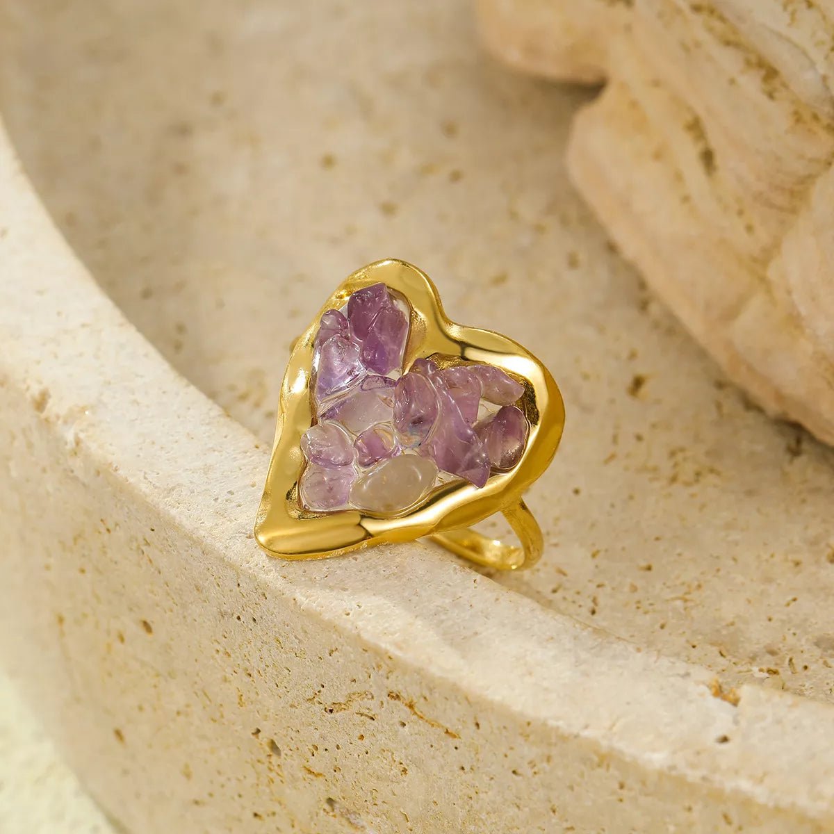 18K Gold - Plated Heart - Shaped Ring - MYSTIQOR