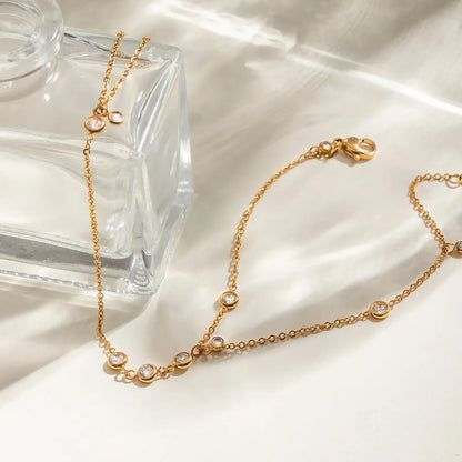 18K Gold - Plated Inlaid Rhinestone Chain Bracelet - MYSTIQOR