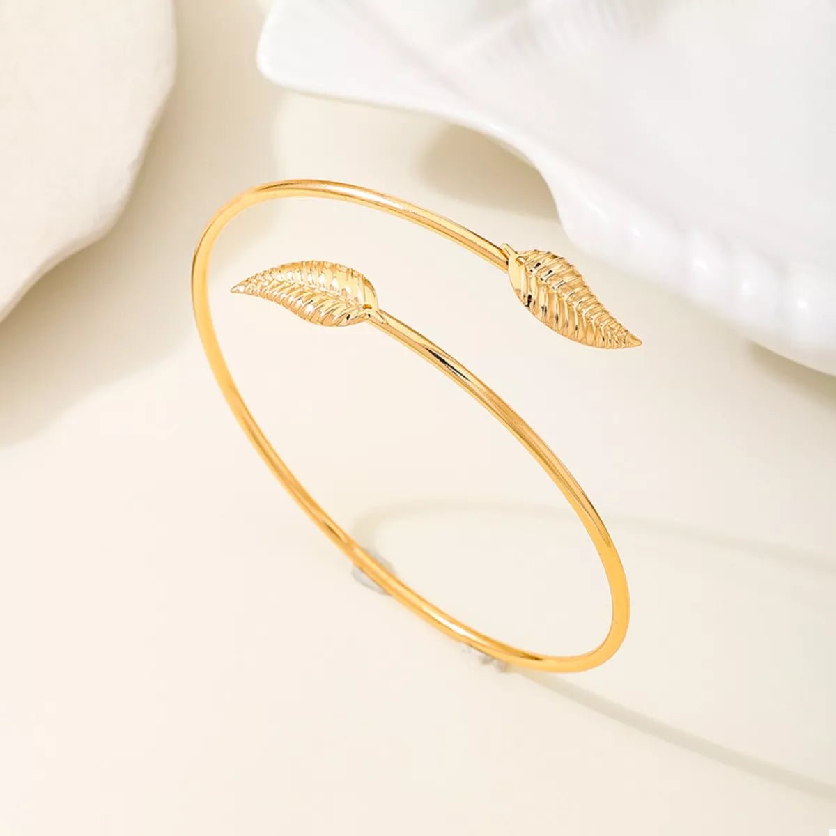 18K Gold - Plated Leaf Open Cuff Bracelet - MYSTIQOR