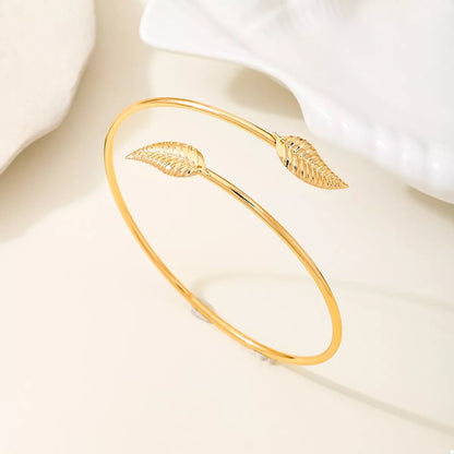 18K Gold - Plated Leaf Open Cuff Bracelet - MYSTIQOR
