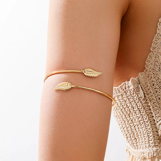 18K Gold - Plated Leaf Open Cuff Bracelet - MYSTIQOR