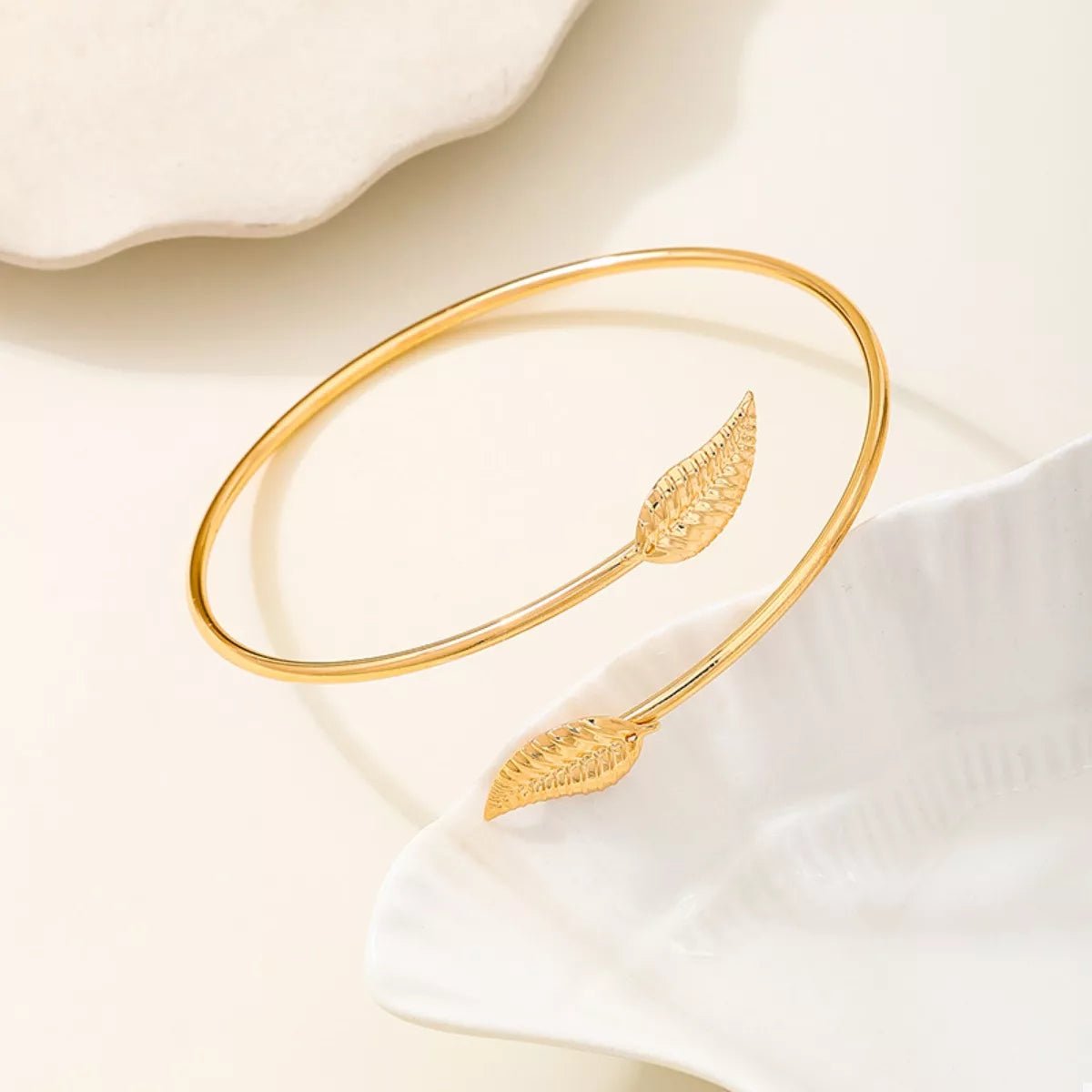 18K Gold - Plated Leaf Open Cuff Bracelet - MYSTIQOR