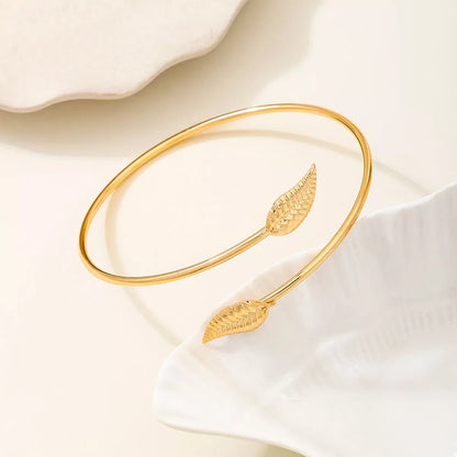 18K Gold - Plated Leaf Open Cuff Bracelet - MYSTIQOR