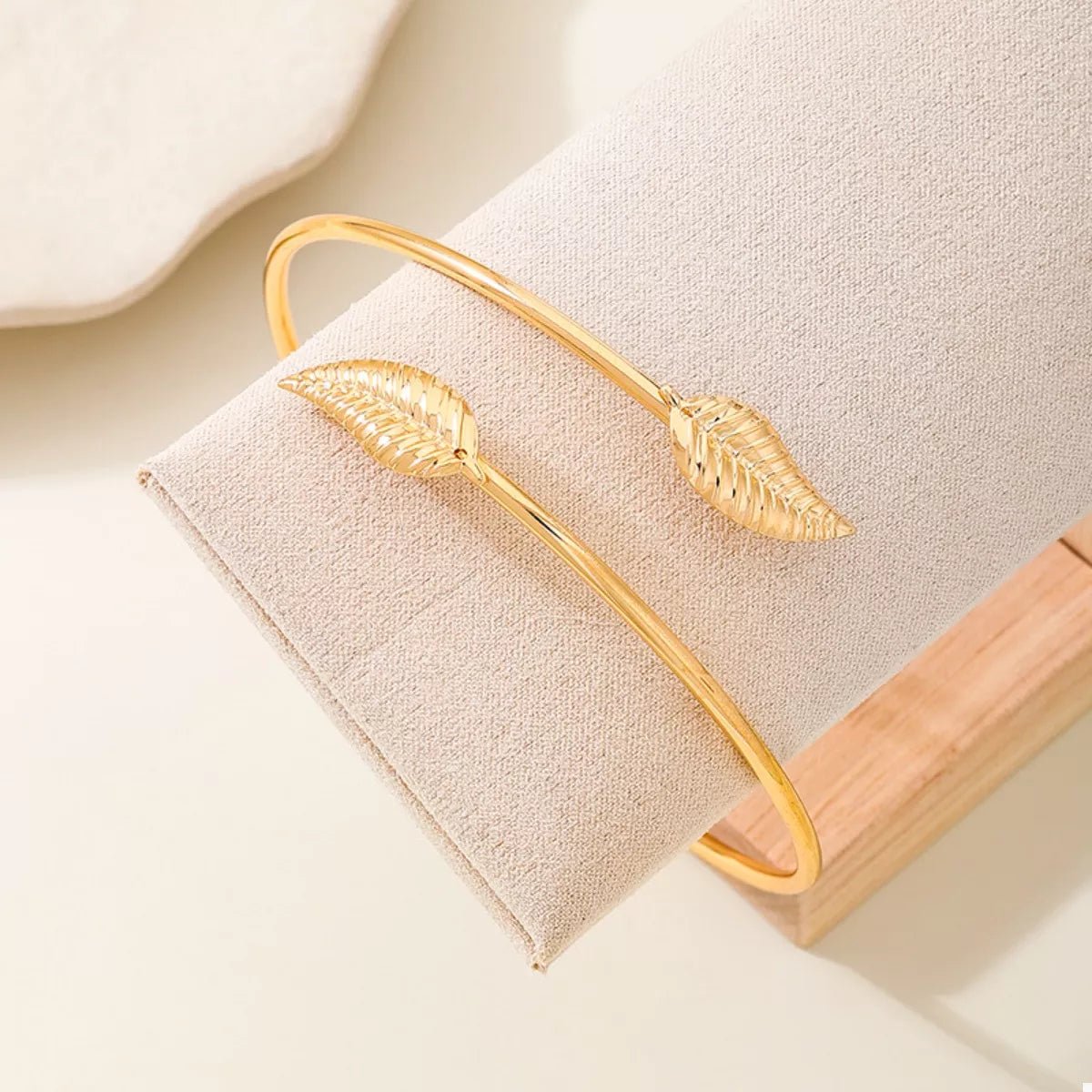 18K Gold - Plated Leaf Open Cuff Bracelet - MYSTIQOR