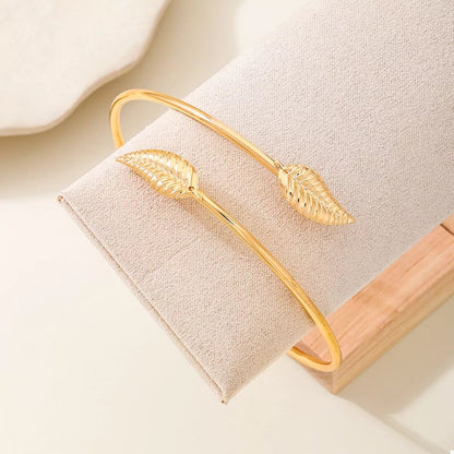 18K Gold - Plated Leaf Open Cuff Bracelet - MYSTIQOR