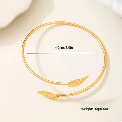 18K Gold - Plated Leaf Open Cuff Bracelet - MYSTIQOR