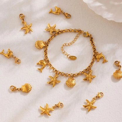 18K Gold - Plated Sea Shell Charm Bracelet - MYSTIQOR