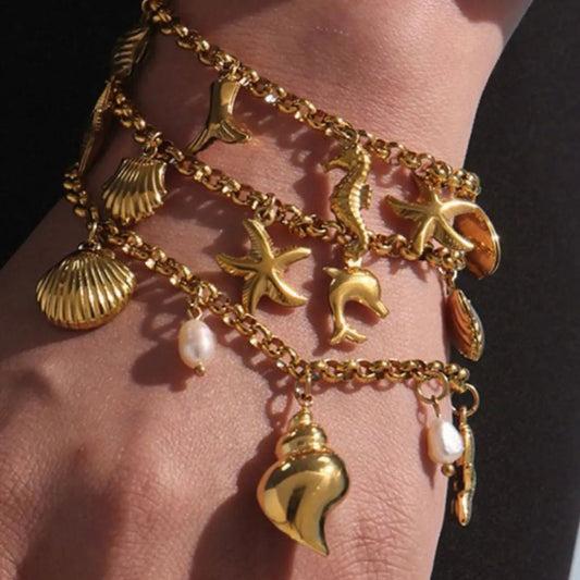 18K Gold - Plated Sea Shell Charm Bracelet - MYSTIQOR