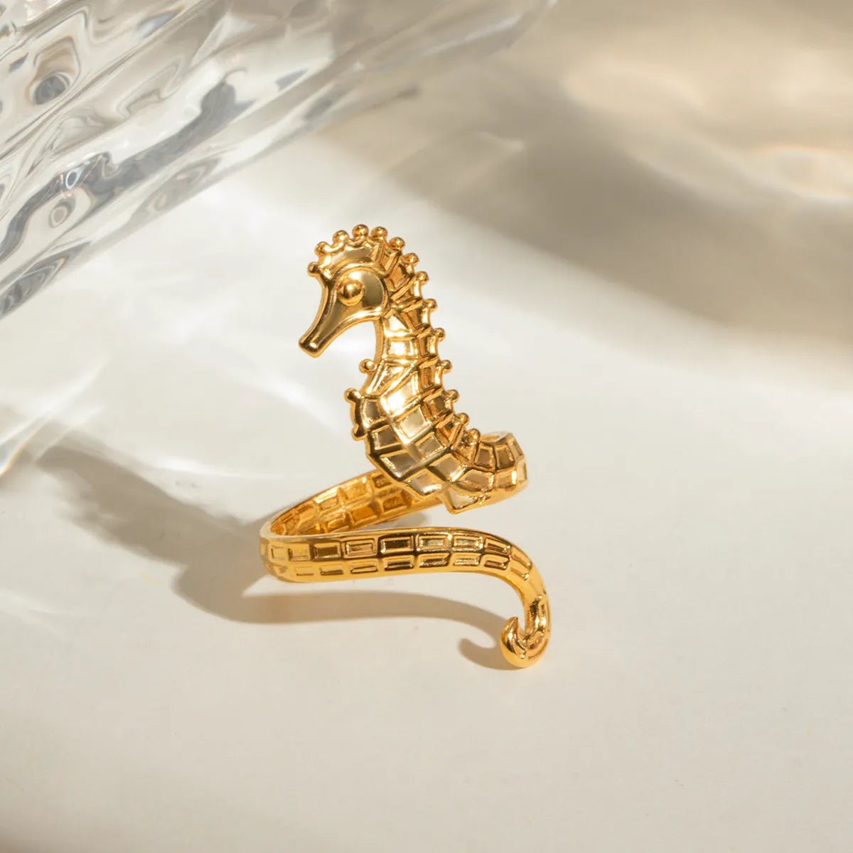18K Gold - Plated Seahorse Wrap Adjustable Ring - MYSTIQOR