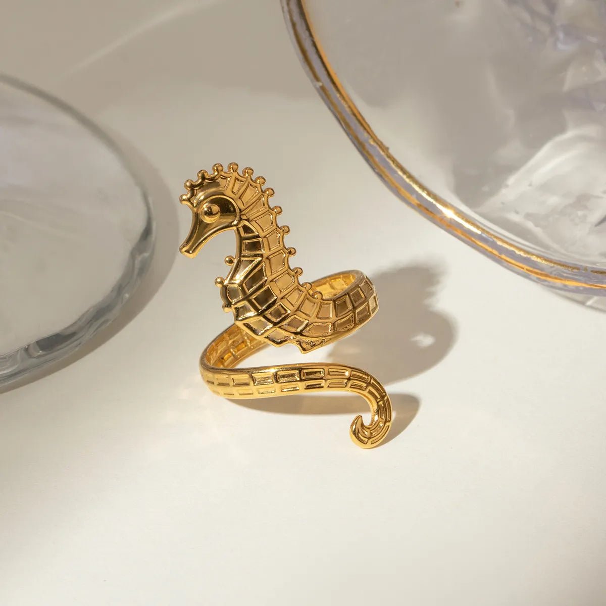 18K Gold - Plated Seahorse Wrap Adjustable Ring - MYSTIQOR