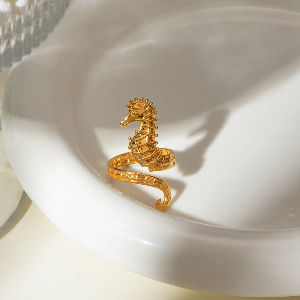 18K Gold - Plated Seahorse Wrap Adjustable Ring - MYSTIQOR