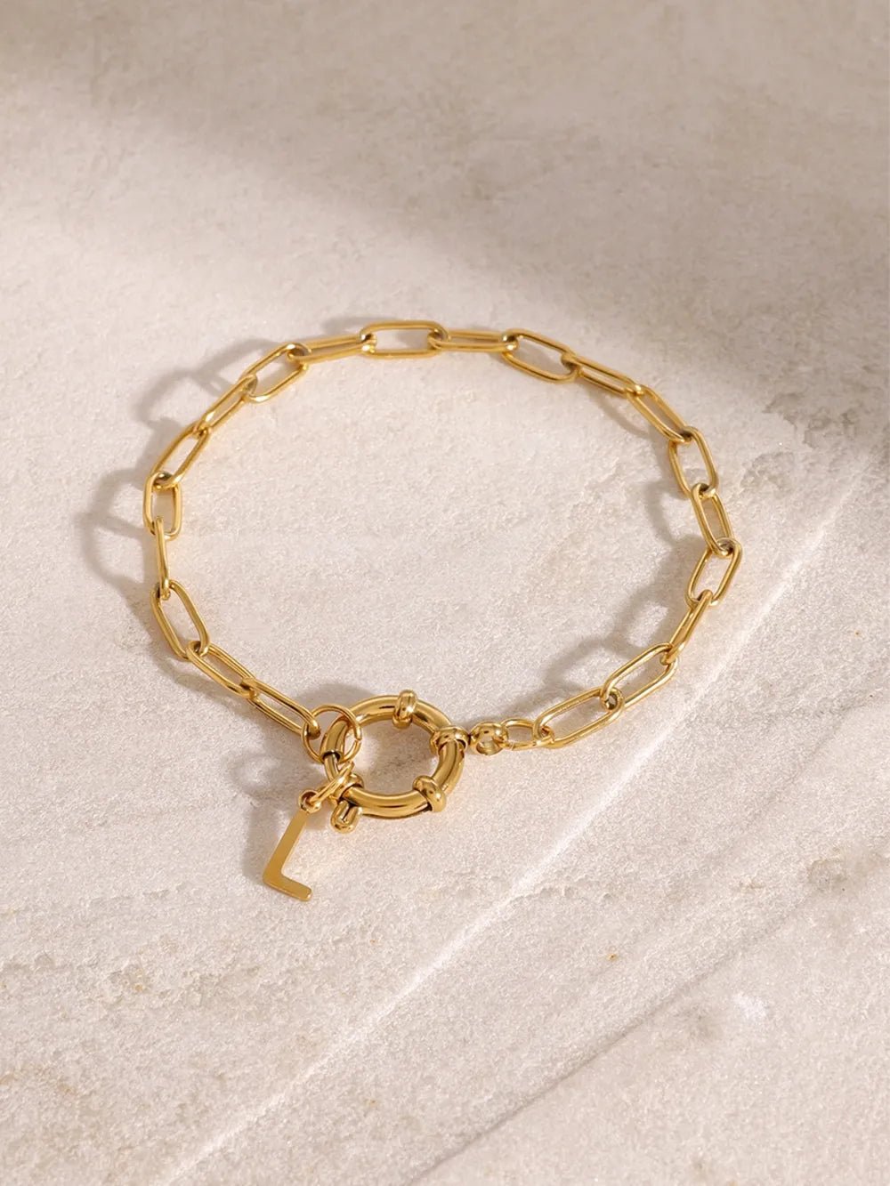 18K Gold - Plated Stainless Steel Letter L Bracelet - MYSTIQOR