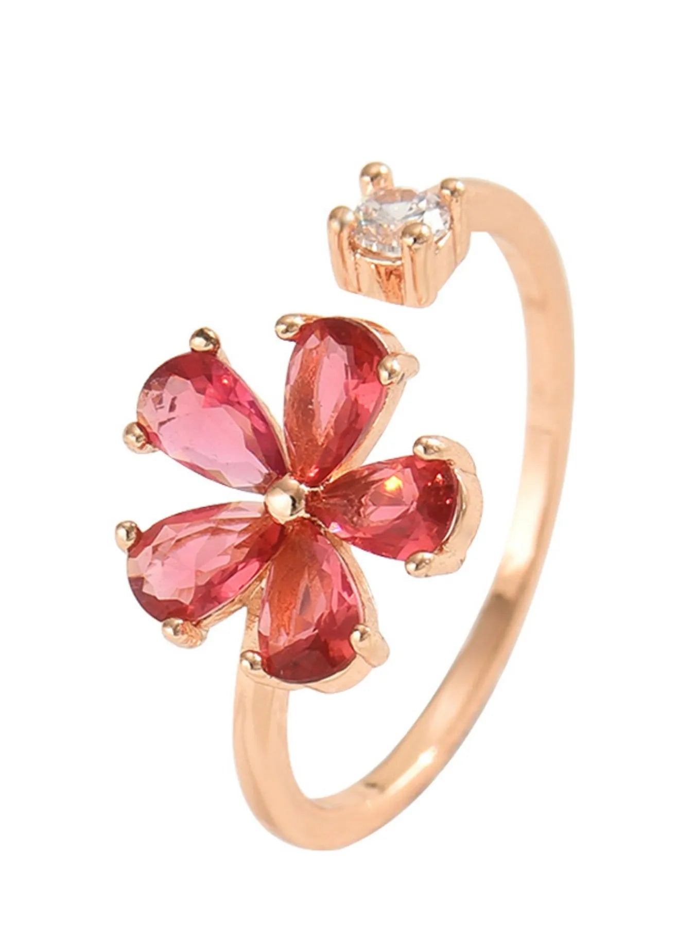18K Gold - Plated Stainless Steel Zircon Flower Ring - MYSTIQOR