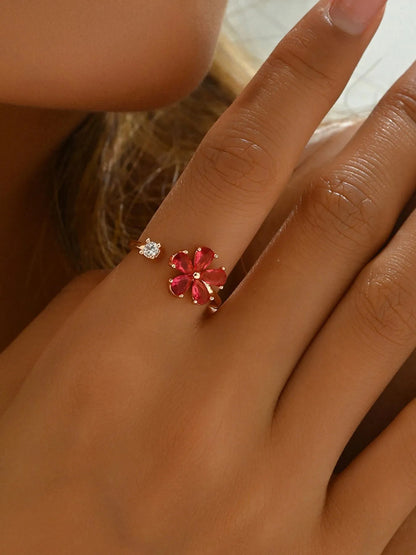 18K Gold - Plated Stainless Steel Zircon Flower Ring - MYSTIQOR