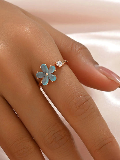 18K Gold - Plated Stainless Steel Zircon Flower Ring - MYSTIQOR