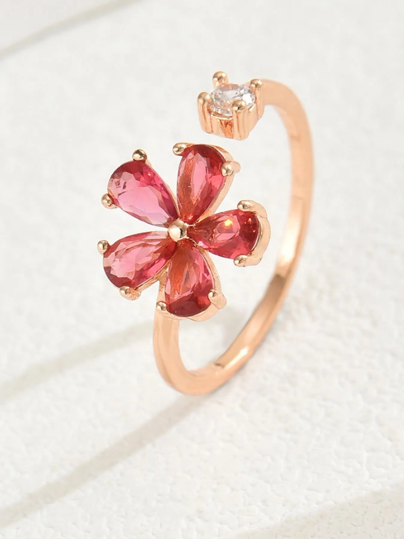 18K Gold - Plated Stainless Steel Zircon Flower Ring - MYSTIQOR