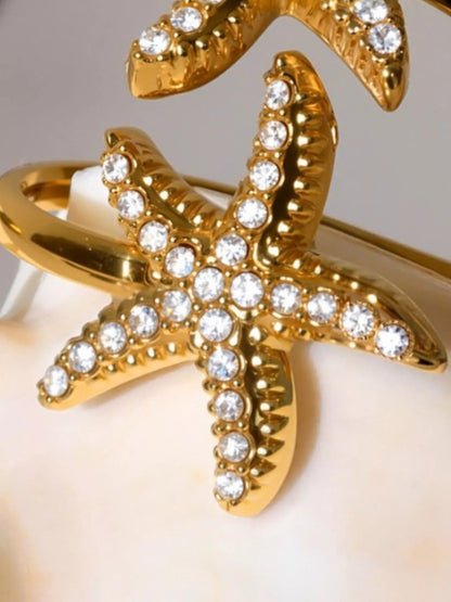 18K Gold - Plated Stainless Steel Zircon Starfish Ring - MYSTIQOR