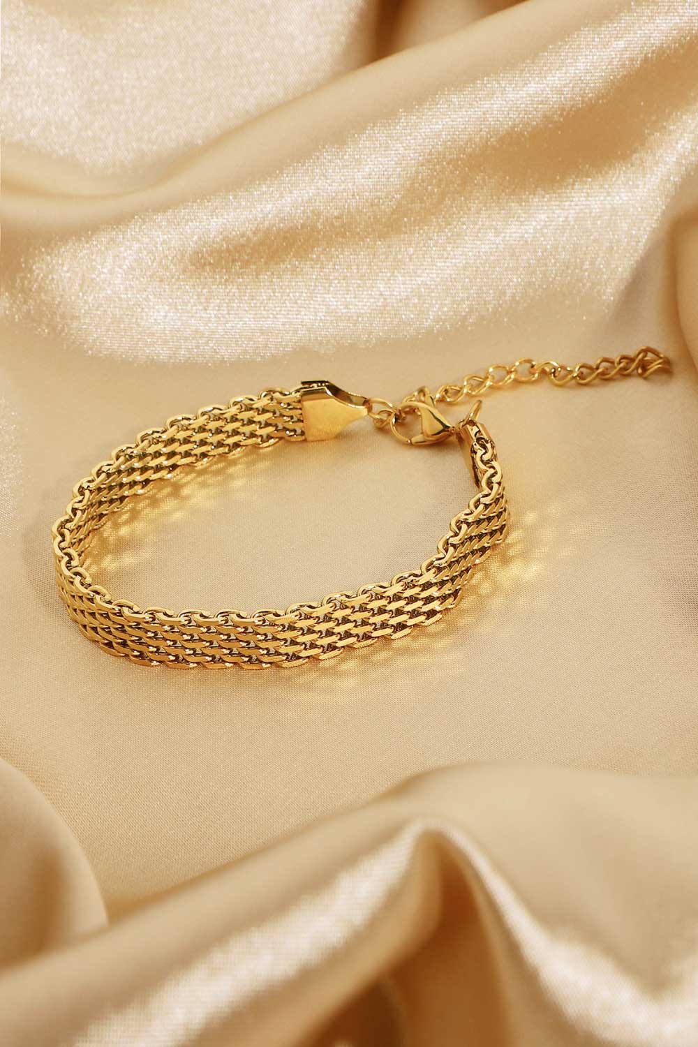 18K Gold - Plated Wide Chain Bracelet - MYSTIQOR