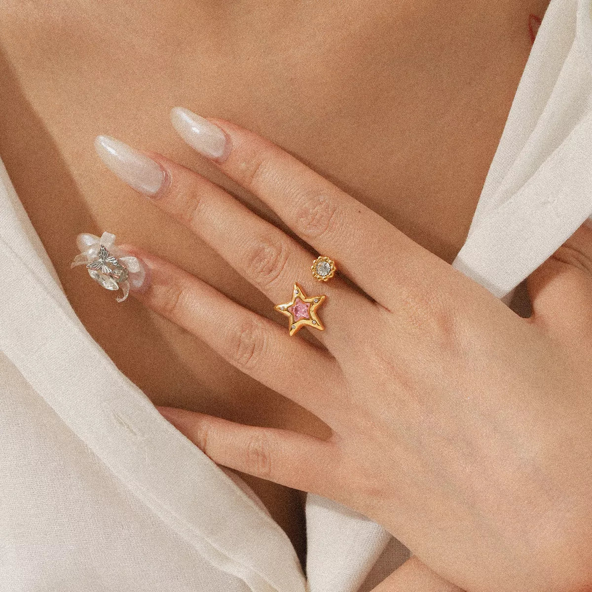 18K Gold - Plated Zircon Star Open Ring - MYSTIQOR