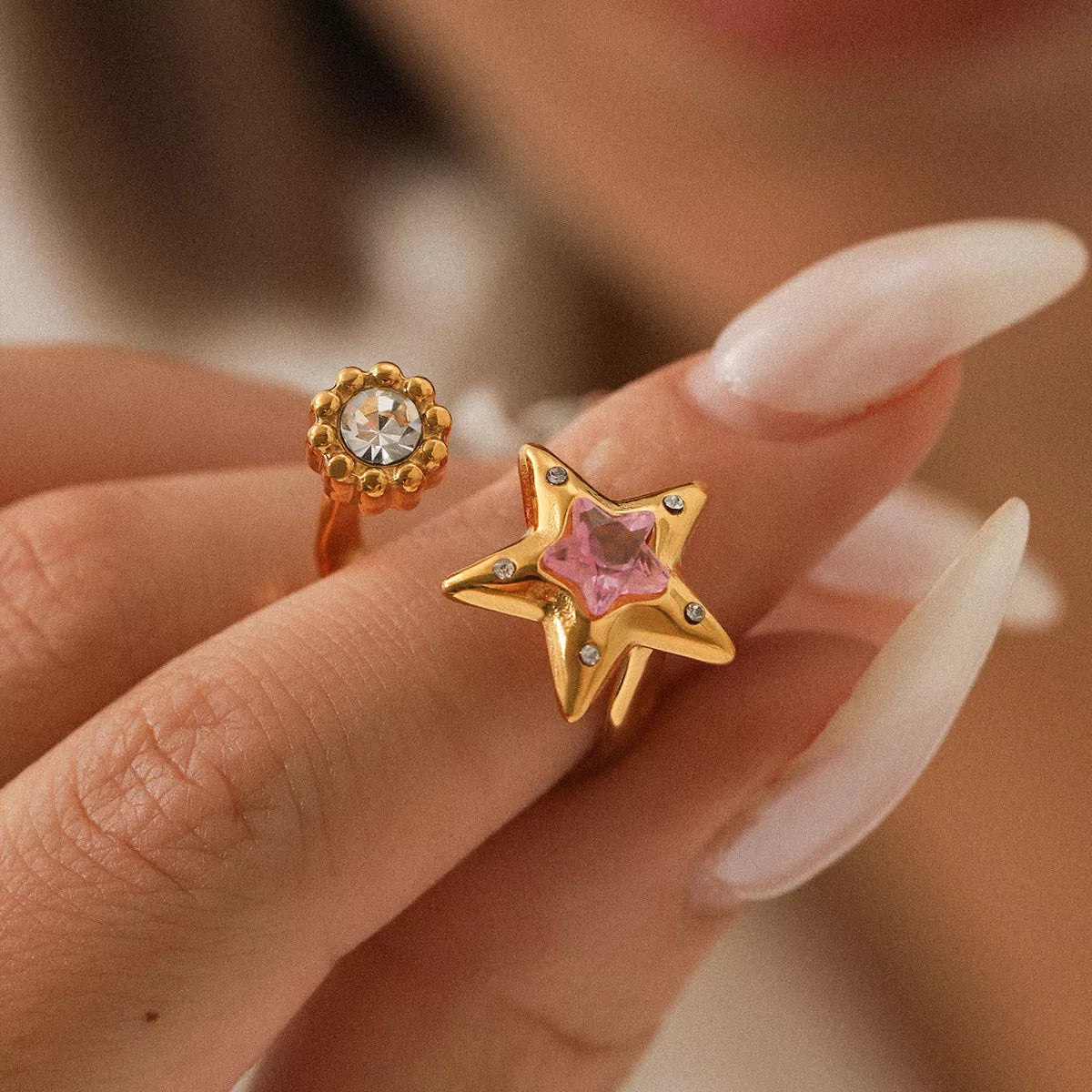 18K Gold - Plated Zircon Star Open Ring - MYSTIQOR