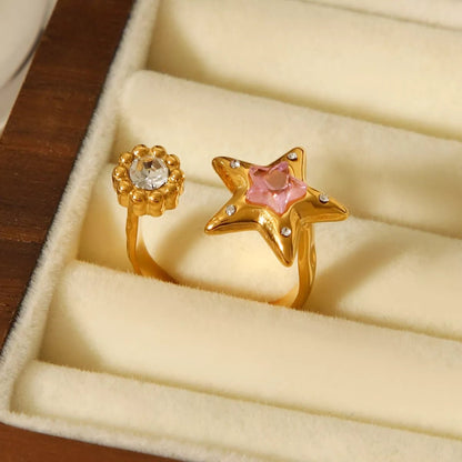 18K Gold - Plated Zircon Star Open Ring - MYSTIQOR