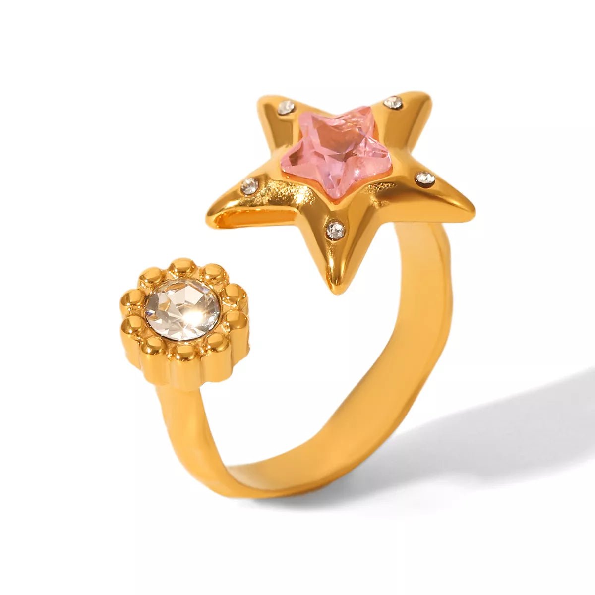18K Gold - Plated Zircon Star Open Ring - MYSTIQOR