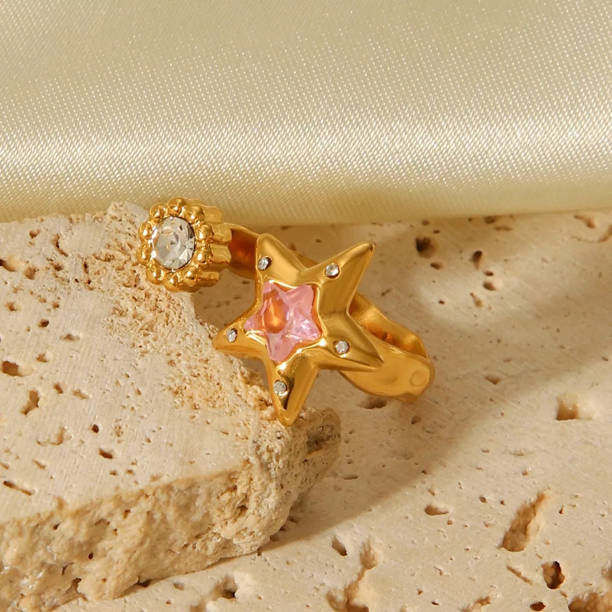 18K Gold - Plated Zircon Star Open Ring - MYSTIQOR